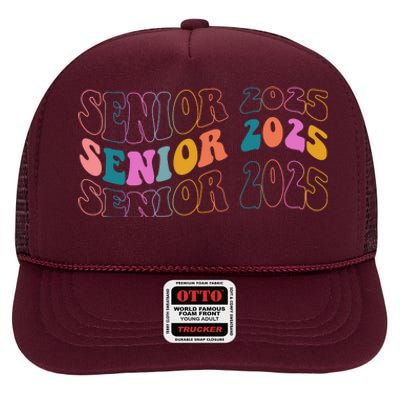 Senior 2025 Retro Class Of 2025 Seniors Graduation High Crown Mesh Back Trucker Hat