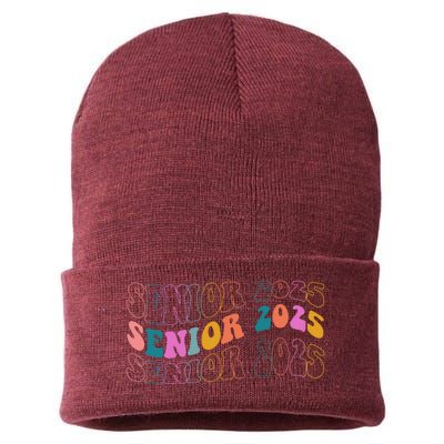 Senior 2025 Retro Class Of 2025 Seniors Graduation Sustainable Knit Beanie