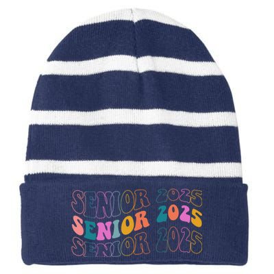 Senior 2025 Retro Class Of 2025 Seniors Graduation Striped Beanie with Solid Band