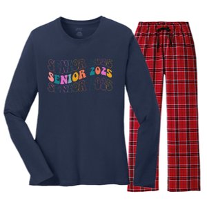 Senior 2025 Retro Class Of 2025 Seniors Graduation Women's Long Sleeve Flannel Pajama Set 