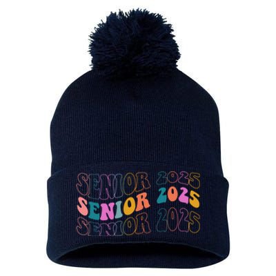 Senior 2025 Retro Class Of 2025 Seniors Graduation Pom Pom 12in Knit Beanie