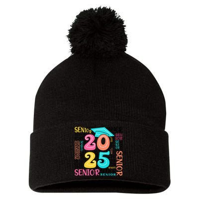 Senior 2025 Retro Graduation Pom Pom 12in Knit Beanie