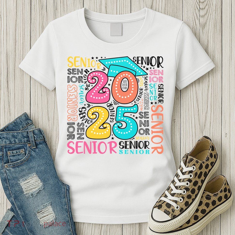 Senior 2025 Retro Graduation Womens T-Shirt