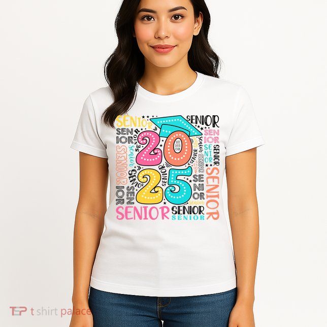 Senior 2025 Retro Graduation Womens T-Shirt