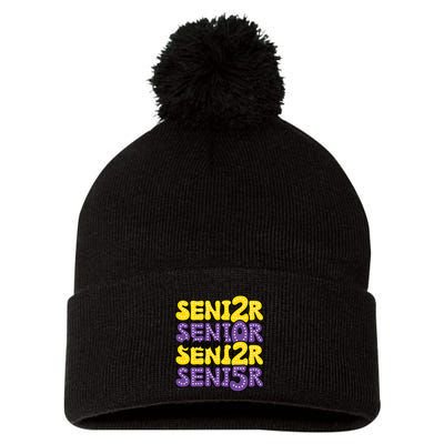 Senior 2025 Retro Graduation Class Of Senior Pom Pom 12in Knit Beanie