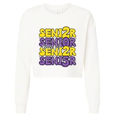 Senior 2025 Retro Graduation Class Of Senior Cropped Pullover Crew