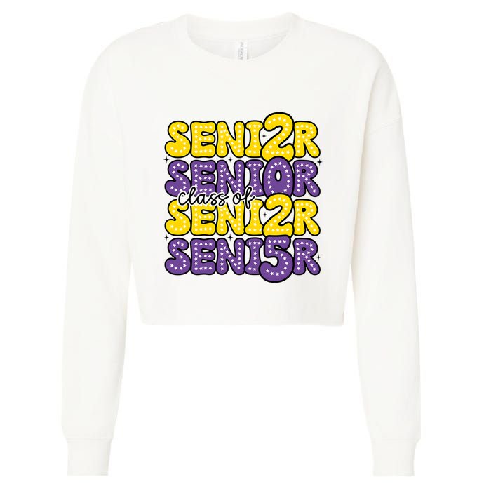 Senior 2025 Retro Graduation Class Of Senior Cropped Pullover Crew