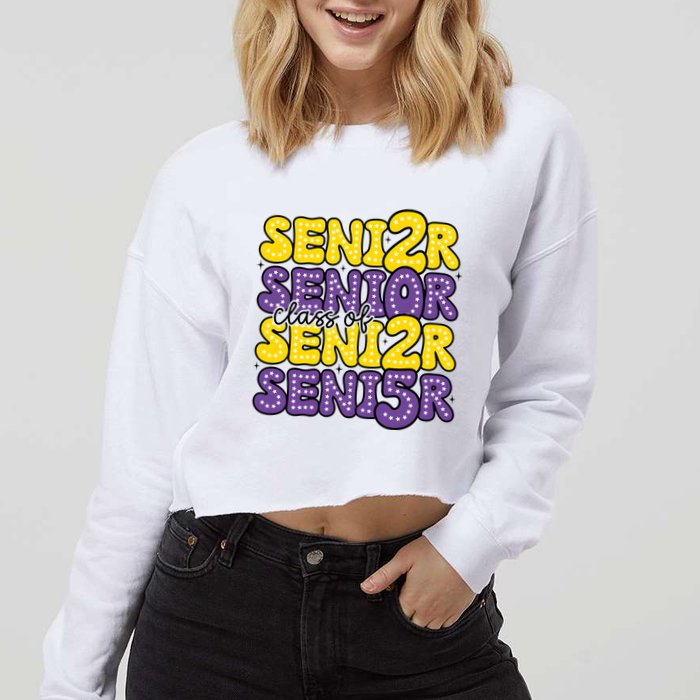 Senior 2025 Retro Graduation Class Of Senior Cropped Pullover Crew
