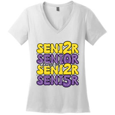 Senior 2025 Retro Graduation Class Of Senior Women's V-Neck T-Shirt