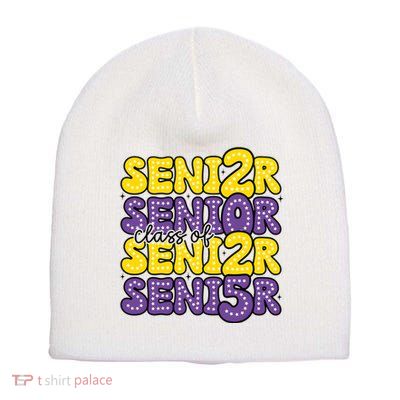 Senior 2025 Retro Graduation Class Of Senior Short Acrylic Beanie