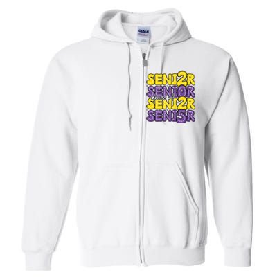 Senior 2025 Retro Graduation Class Of Senior Full Zip Hoodie