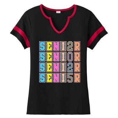 Senior 2025 Retro Checkered Ladies Halftime Notch Neck Tee