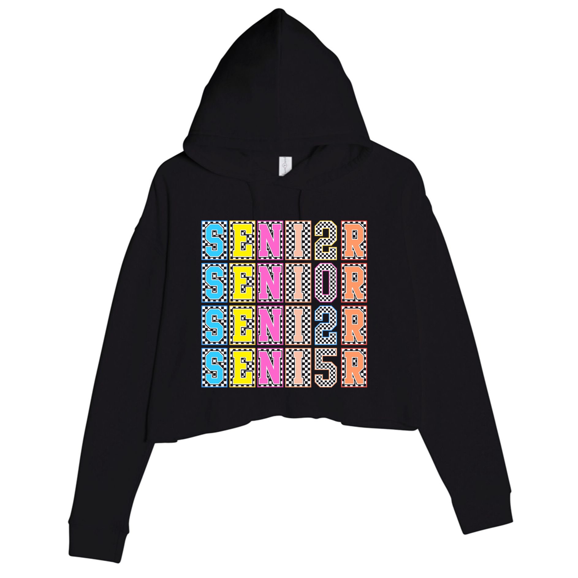 Senior 2025 Retro Checkered Crop Fleece Hoodie