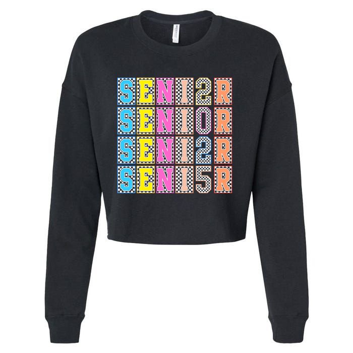 Senior 2025 Retro Checkered Cropped Pullover Crew