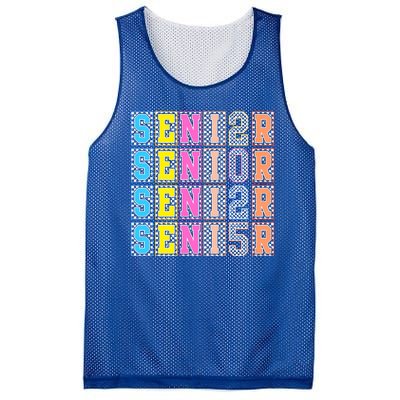 Senior 2025 Retro Checkered Mesh Reversible Basketball Jersey Tank