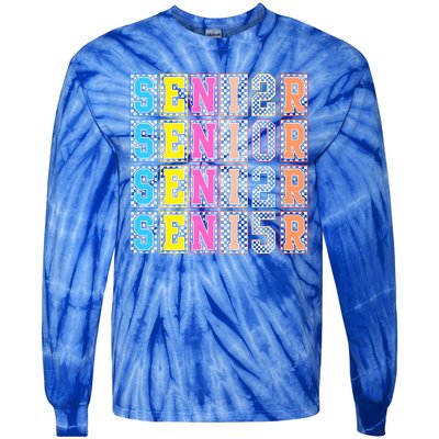 Senior 2025 Retro Checkered Tie-Dye Long Sleeve Shirt