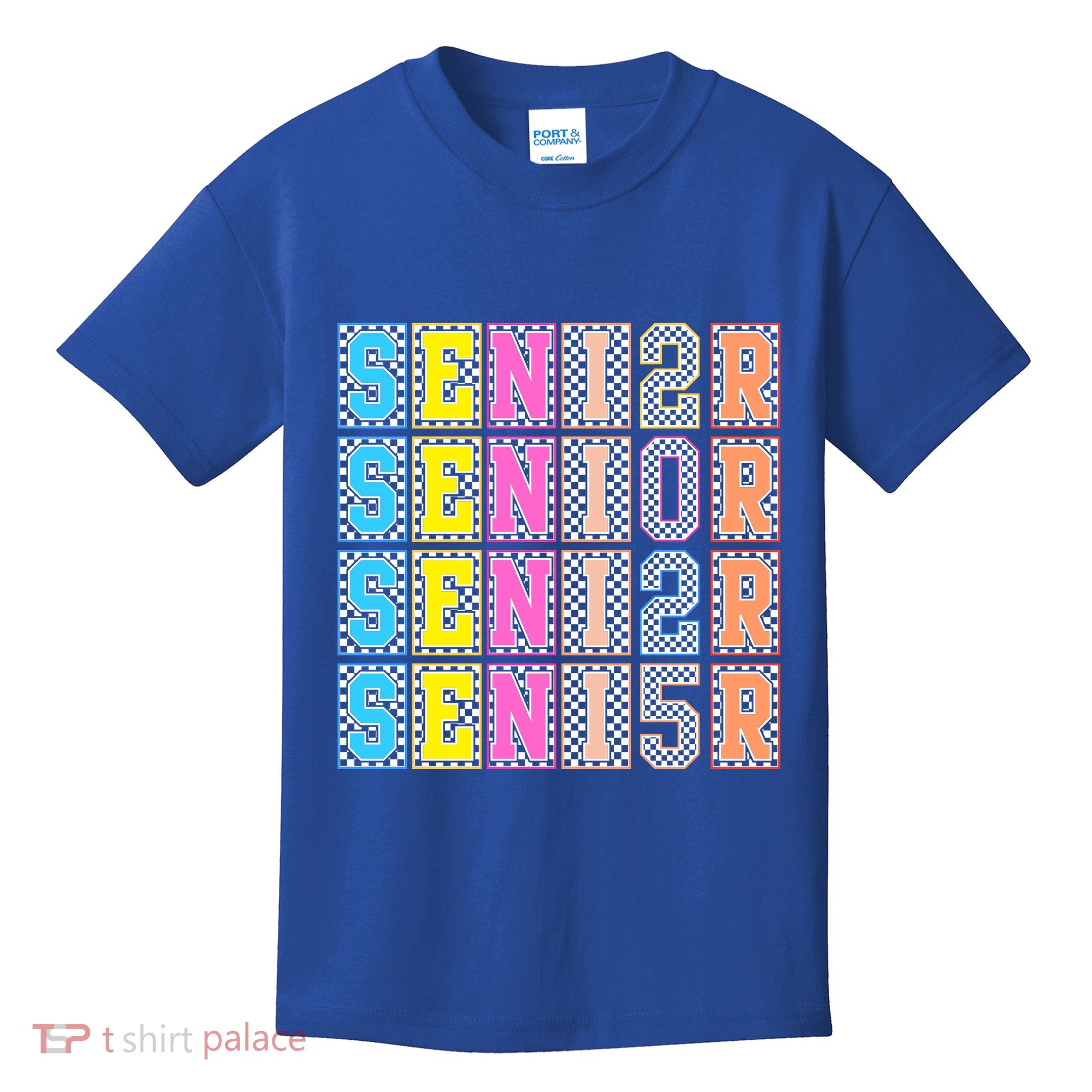 Senior 2025 Retro Checkered Kids T-Shirt