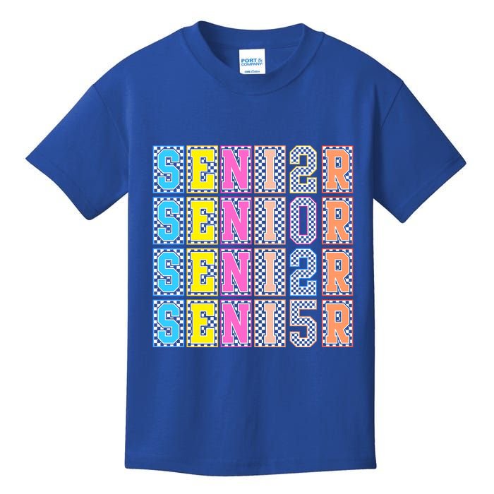 Senior 2025 Retro Checkered Kids T-Shirt