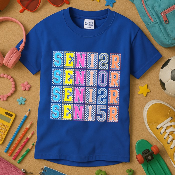 Senior 2025 Retro Checkered Kids T-Shirt