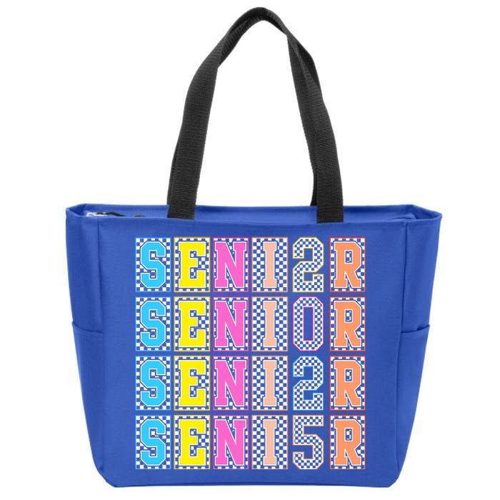 Senior 2025 Retro Checkered Zip Tote Bag