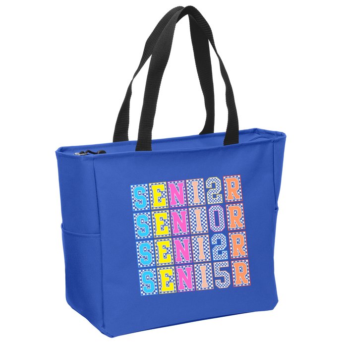 Senior 2025 Retro Checkered Zip Tote Bag