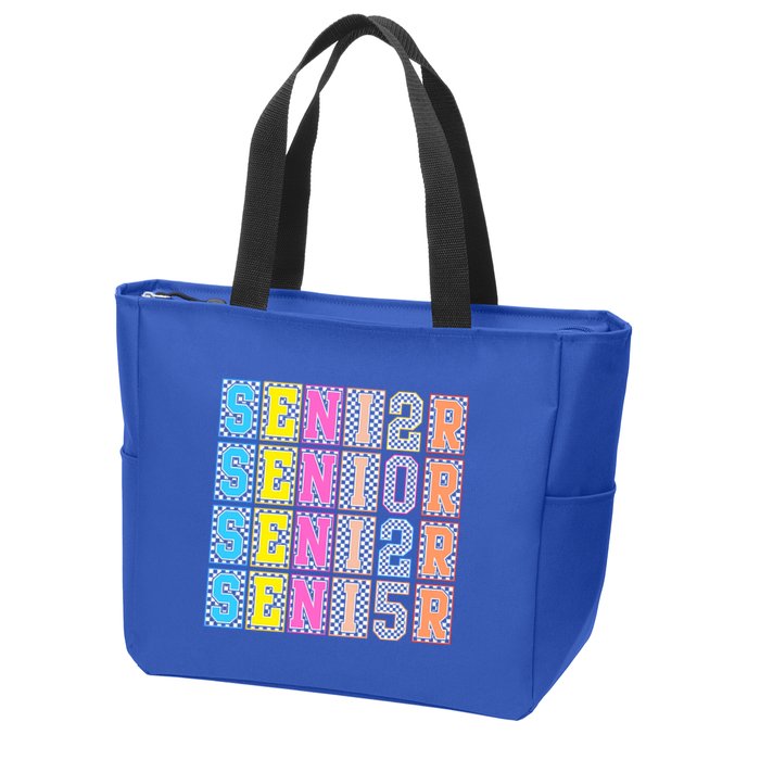 Senior 2025 Retro Checkered Zip Tote Bag