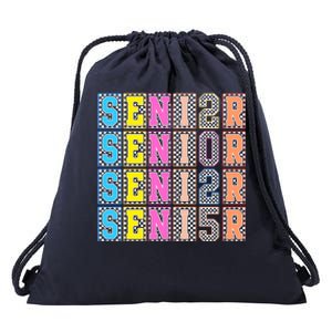 Senior 2025 Retro Checkered Drawstring Bag