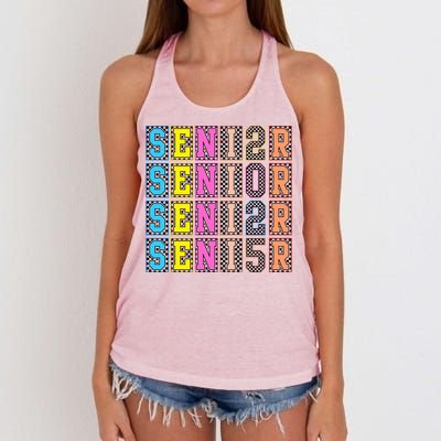 Senior 2025 Retro Checkered Women's Knotted Racerback Tank