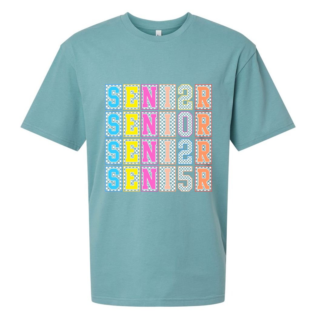 Senior 2025 Retro Checkered Sueded Cloud Jersey T-Shirt