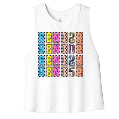 Senior 2025 Retro Checkered Women's Racerback Cropped Tank