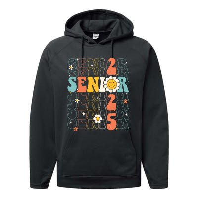 Senior 2025 Retro Groovy Class Of 2025 Graduation Senior 25 Performance Fleece Hoodie