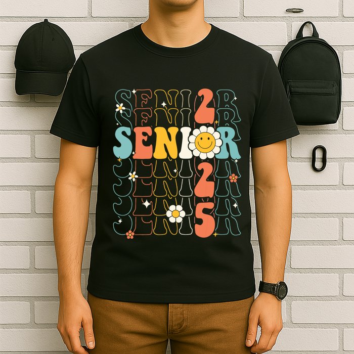 Senior 2025 Retro Groovy Class Of 2025 Graduation Senior 25 T-Shirt