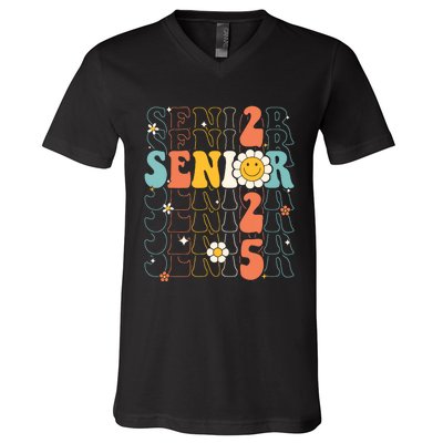 Senior 2025 Retro Groovy Class Of 2025 Graduation Senior 25 V-Neck T-Shirt