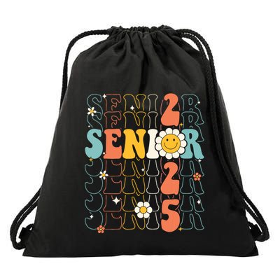 Senior 2025 Retro Groovy Class Of 2025 Graduation Senior 25 Drawstring Bag