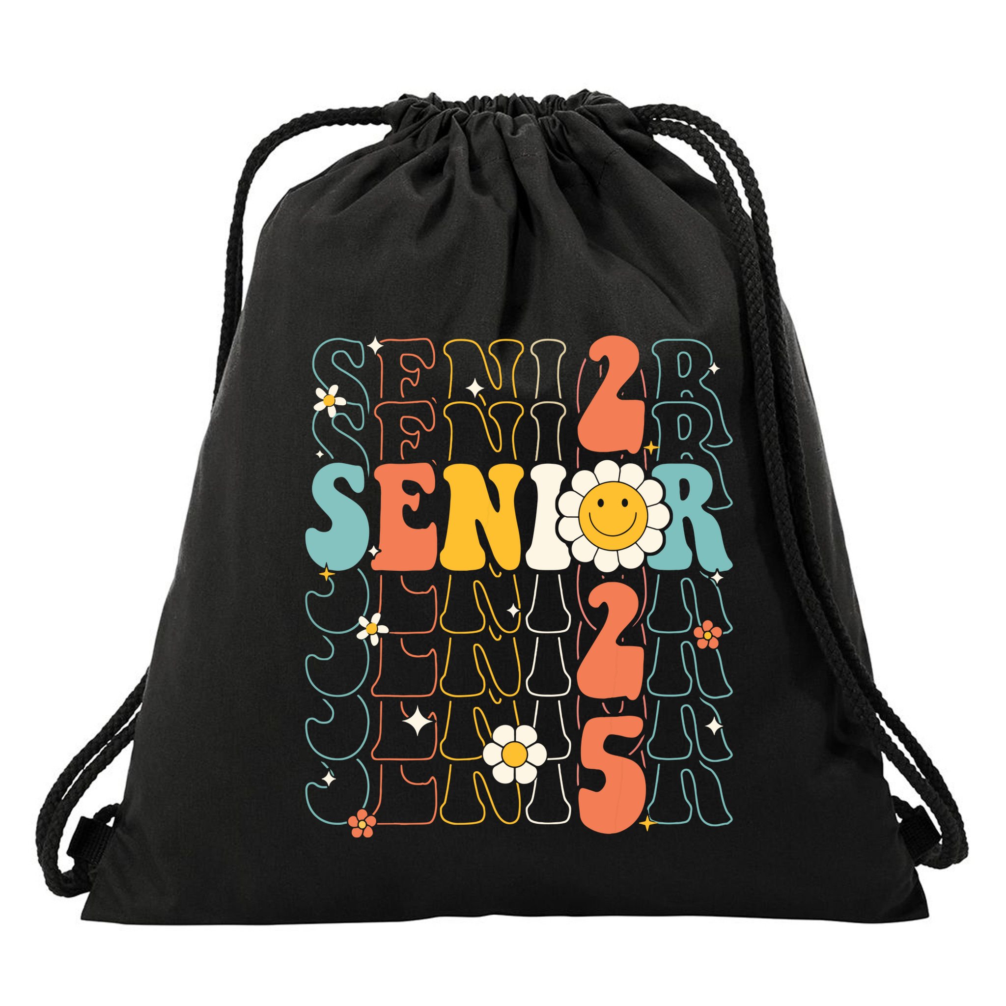 Senior 2025 Retro Groovy Class Of 2025 Graduation Senior 25 Drawstring Bag