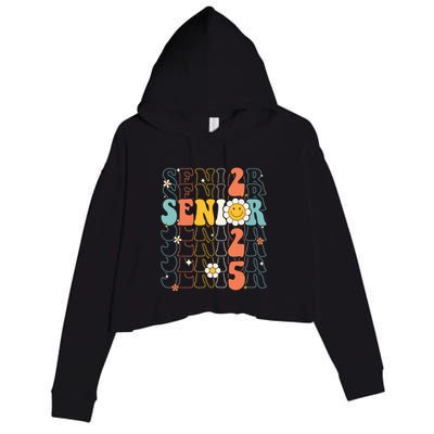 Senior 2025 Retro Groovy Class Of 2025 Graduation Senior 25 Crop Fleece Hoodie