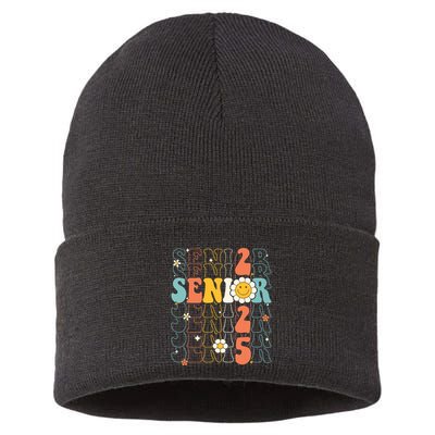 Senior 2025 Retro Groovy Class Of 2025 Graduation Senior 25 Sustainable Knit Beanie