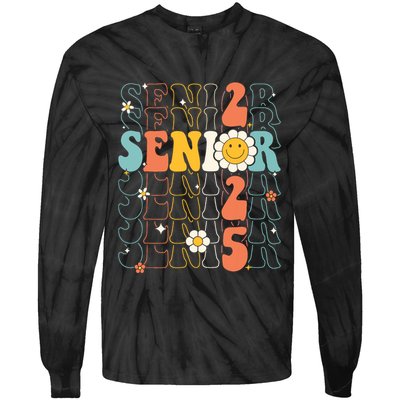 Senior 2025 Retro Groovy Class Of 2025 Graduation Senior 25 Tie-Dye Long Sleeve Shirt