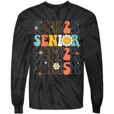 Senior 2025 Retro Groovy Class Of 2025 Graduation Senior 25 Tie-Dye Long Sleeve Shirt