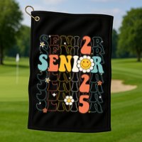 Senior 2025 Retro Groovy Class Of 2025 Graduation Senior 25 Golf Towel