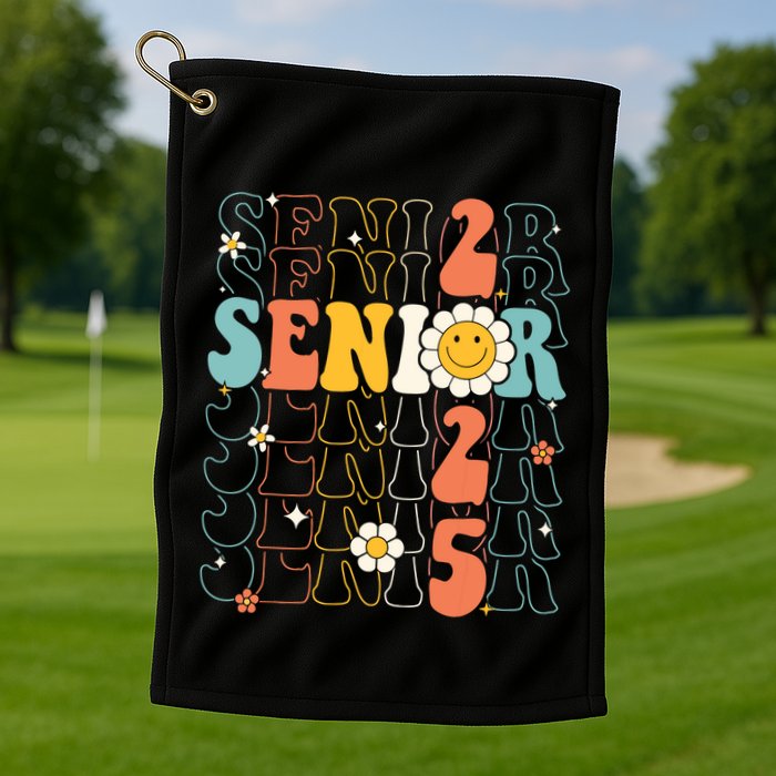 Senior 2025 Retro Groovy Class Of 2025 Graduation Senior 25 Golf Towel