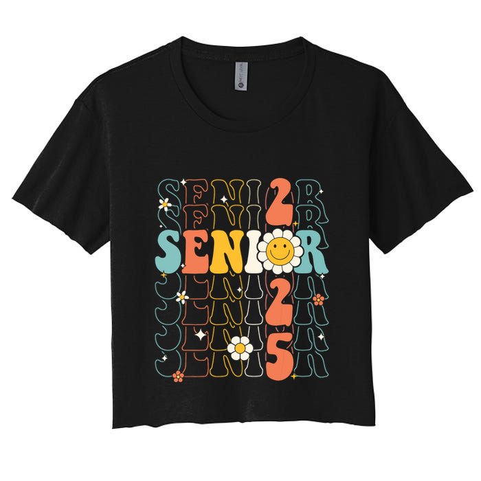 Senior 2025 Retro Groovy Class Of 2025 Graduation Senior 25 Women's Crop Top Tee