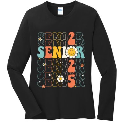 Senior 2025 Retro Groovy Class Of 2025 Graduation Senior 25 Ladies Long Sleeve Shirt