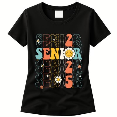 Senior 2025 Retro Groovy Class Of 2025 Graduation Senior 25 Womens T-Shirt