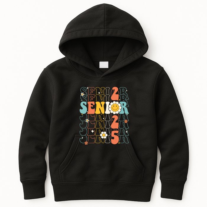 Senior 2025 Retro Groovy Class Of 2025 Graduation Senior 25 Kids Hoodie