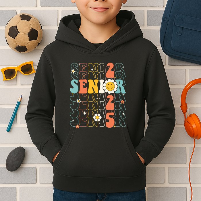 Senior 2025 Retro Groovy Class Of 2025 Graduation Senior 25 Kids Hoodie