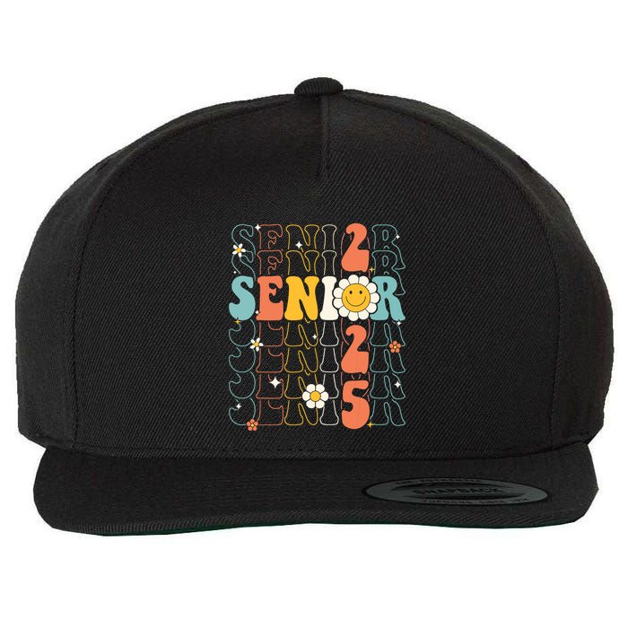 Senior 2025 Retro Groovy Class Of 2025 Graduation Senior 25 Wool Snapback Cap