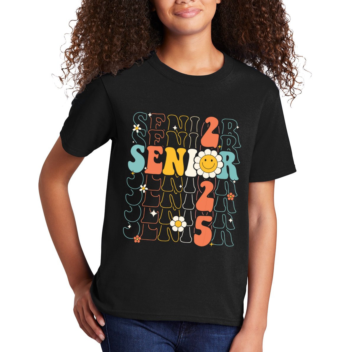 Senior 2025 Retro Groovy Class Of 2025 Graduation Senior 25 Kids T-Shirt
