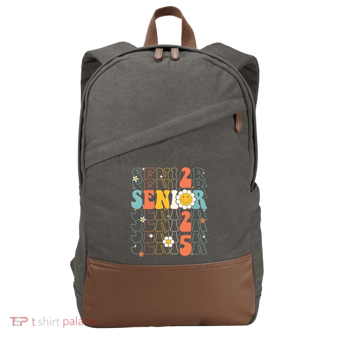 Senior 2025 Retro Groovy Class Of 2025 Graduation Senior 25 Cotton Canvas Backpack