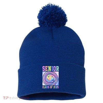 Senior 2025 Tie Dye Graduation Class Of 2025 Graduate Gift Pom Pom 12in Knit Beanie